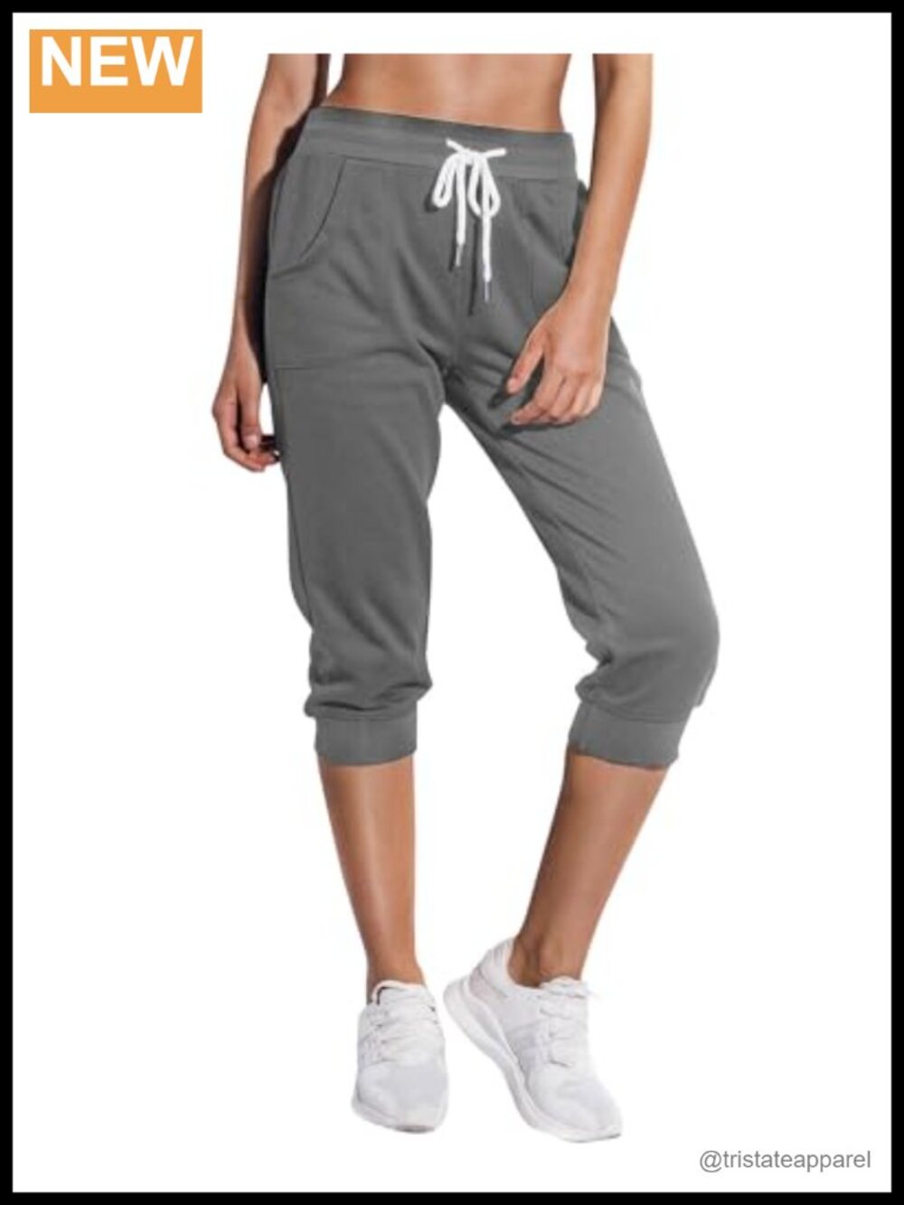 Women's Capri Sweatpants French Terry Joggers Slim Fit Cropped Pockets